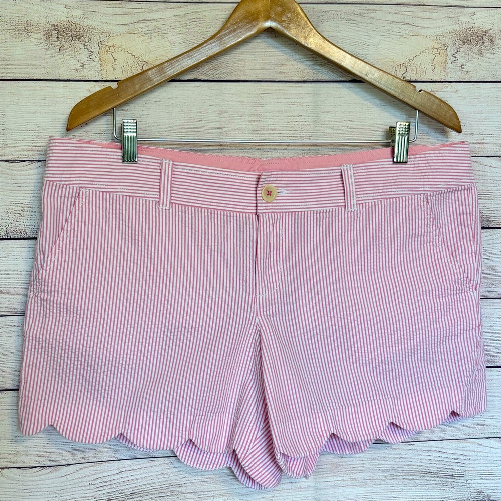 Lilly Pulitzer Buttercup Pink Seersucker Scallop Shorts 14